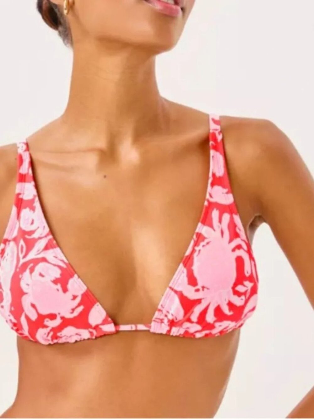 NWT Lilly Pulitzer Brinnie Crane Coral with Crab Print Triangle Bikini Top 16
